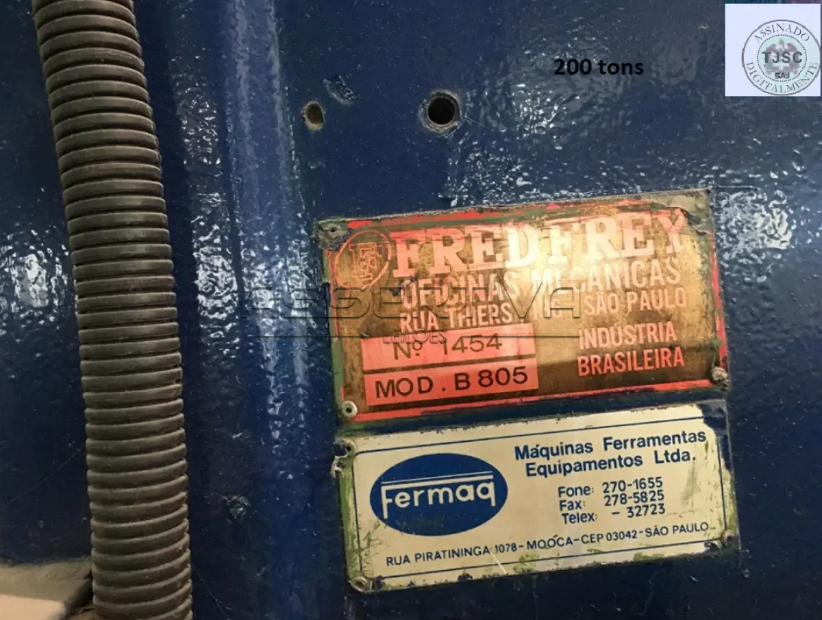 Prensa Hidráulica FRED FREY, 200 toneladas.