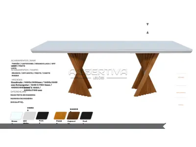 Mesa Griff base de madeira maciça e tampo de MDF e vidro